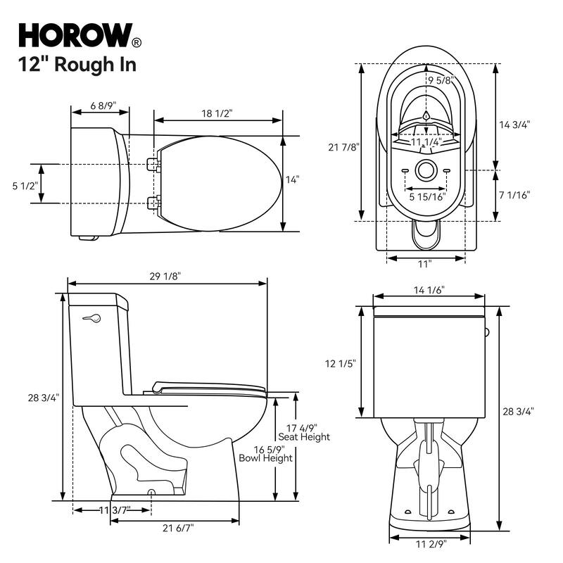 HOROW 1 Piece Single Flush Elongated ADA Height Toilet White 1000g Flush Seat Included - N/A