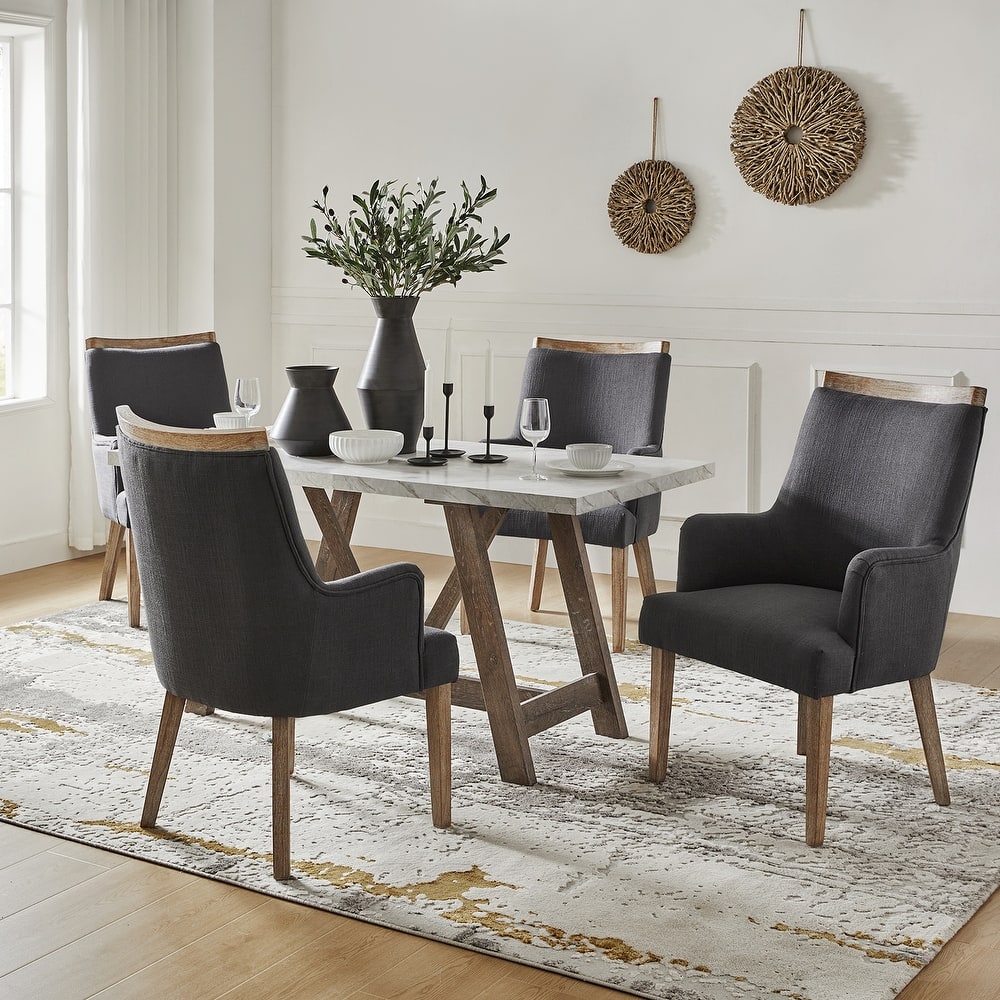 Albert Farmhouse Upholstered Dining Chair with Solid Wood Legs Set of 4 by HULALA HOME
