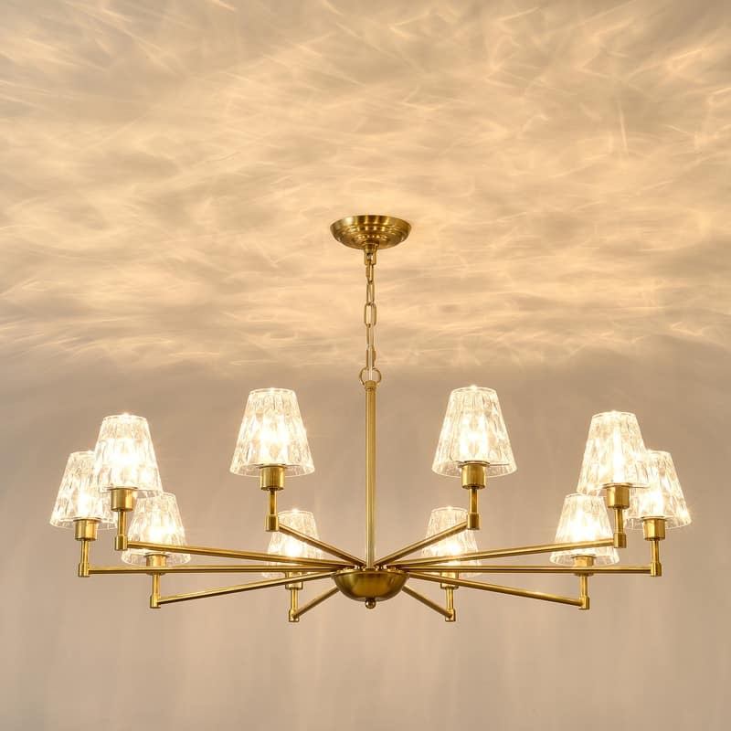 Adjustable Brass Chandelier Modern Mid-Century Pendant Light with Glass Shades for Dining Room Kitchen Island
