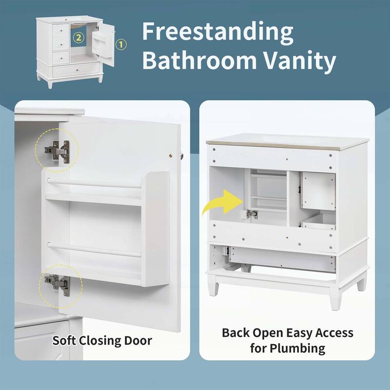 Bathroom Vanity with Ceramic Basin,Soft-Close Doors,and Ample Storage,Ideal for Modern and Compact Spaces