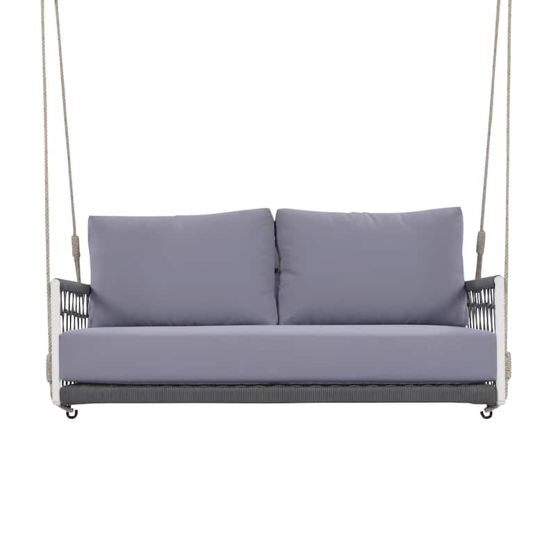 1-Piece Woven Rope Outdoor Swing Sofa with Soft Cushions Seating 2 for Patio, Courtyard and Balcony