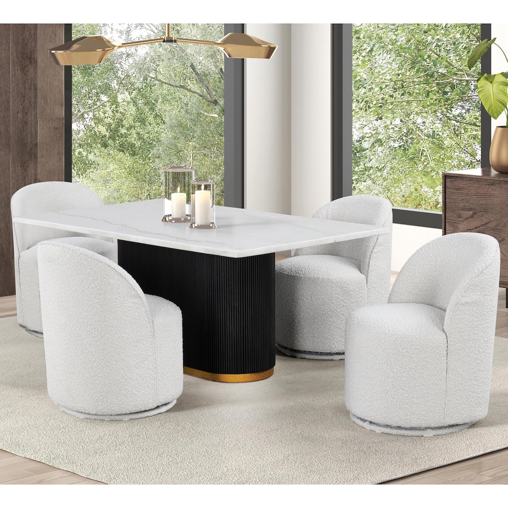 Furniture of America Torin Modern 5-Piece White Marble Top Dining Table Set with Swivel Chairs