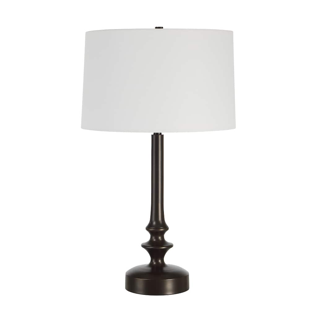 Everren Zyra 30" Tall Matte Dark Bronze Iron Table Lamp with Tapered Linen Shade