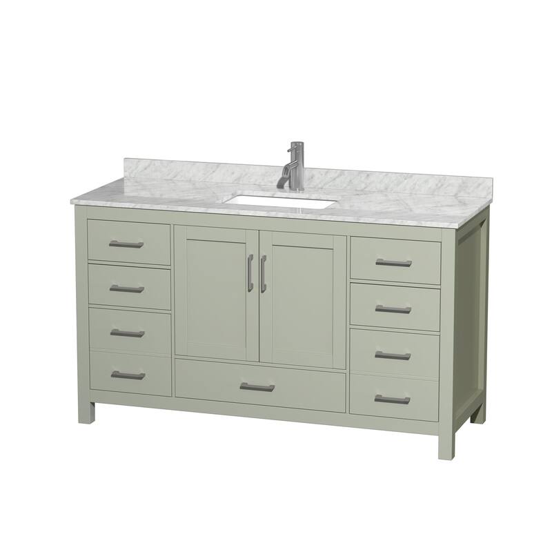 Wyndham Collection Sheffield 60" Freestanding Vanity Set with Hardwood - Light Green / Brushed Nickel Hardware - Painted