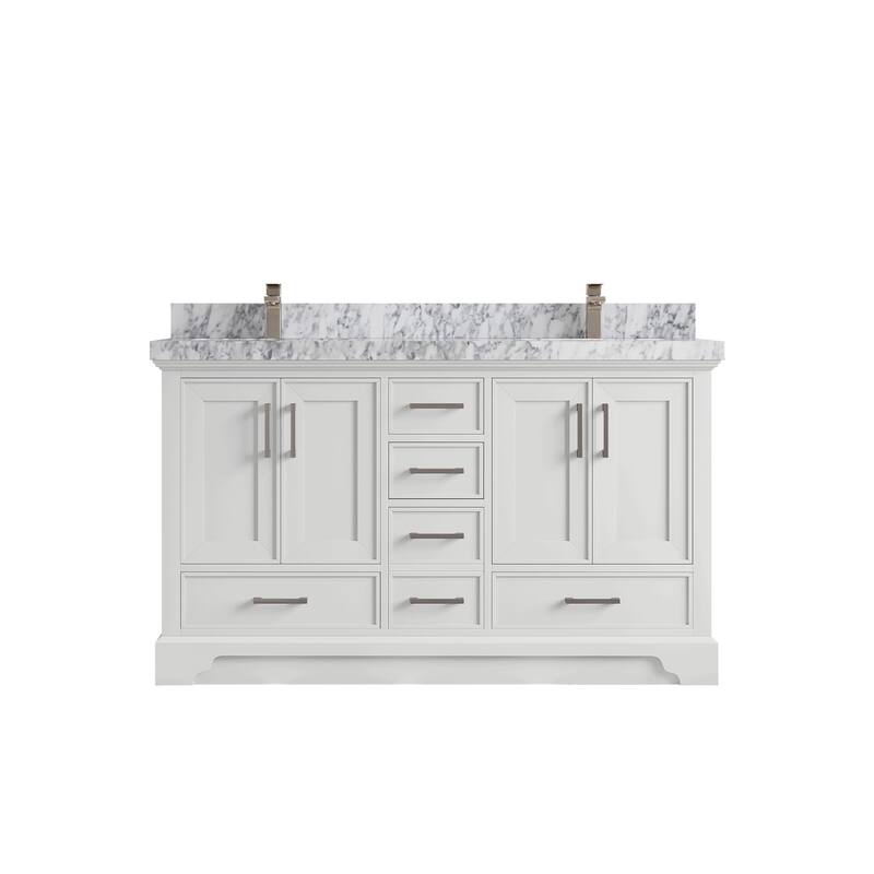 Willow Collections 60 in. W x 22 in. D Charlotte Double Sink Bathroom Vanity with Countertop - 2”Carrara Marble - White