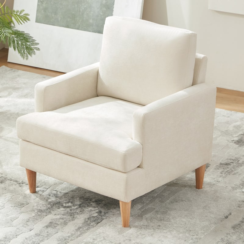 set of 1 Accent Chair for Bedroom Living Room with Wood Legs - Beige