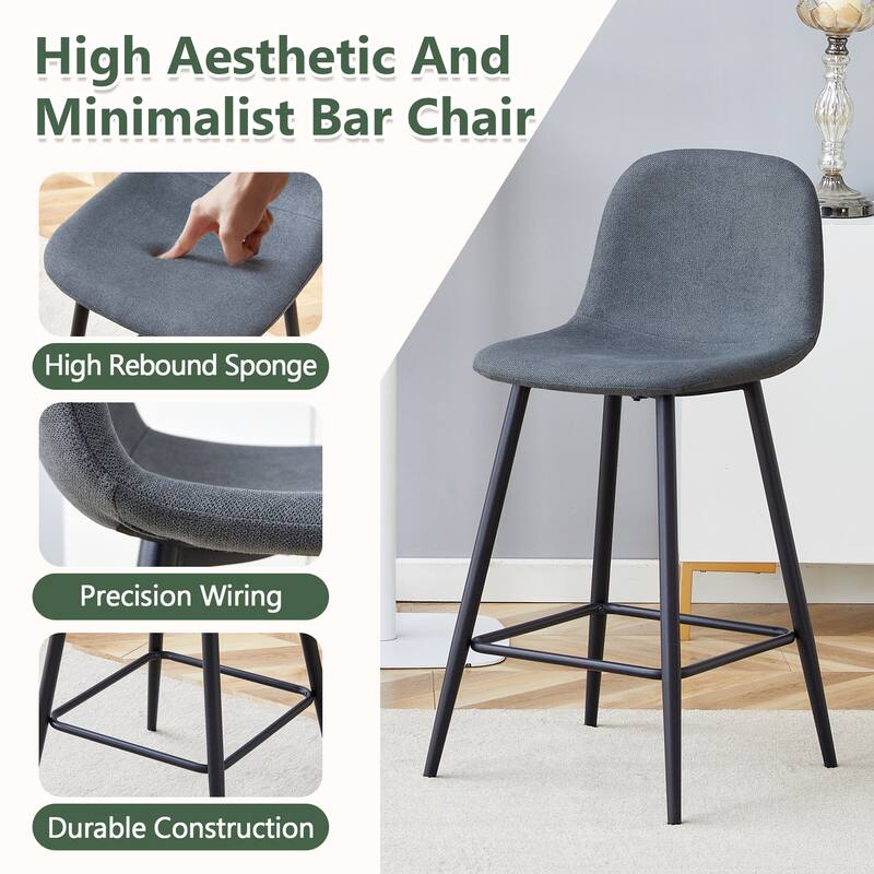 Industrial Bar Height Stools with Back, Counter Height Bar Chairs, with Metal Legs & Soft Backrest Easy to Assemble