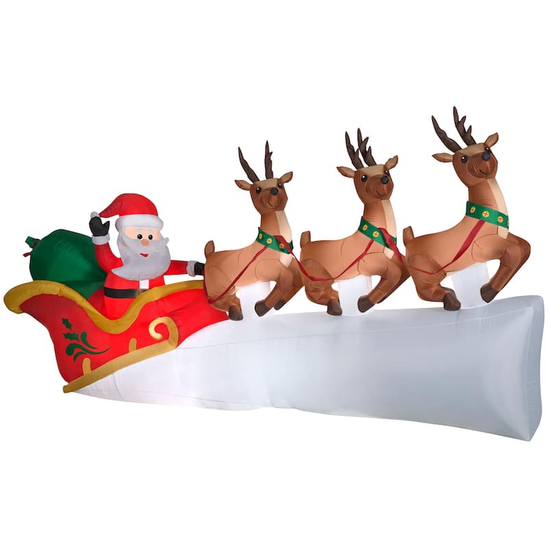 Gemmy Christmas Inflatable Santa's Sleigh with Flying Reindeer, 5.5 ft Tall