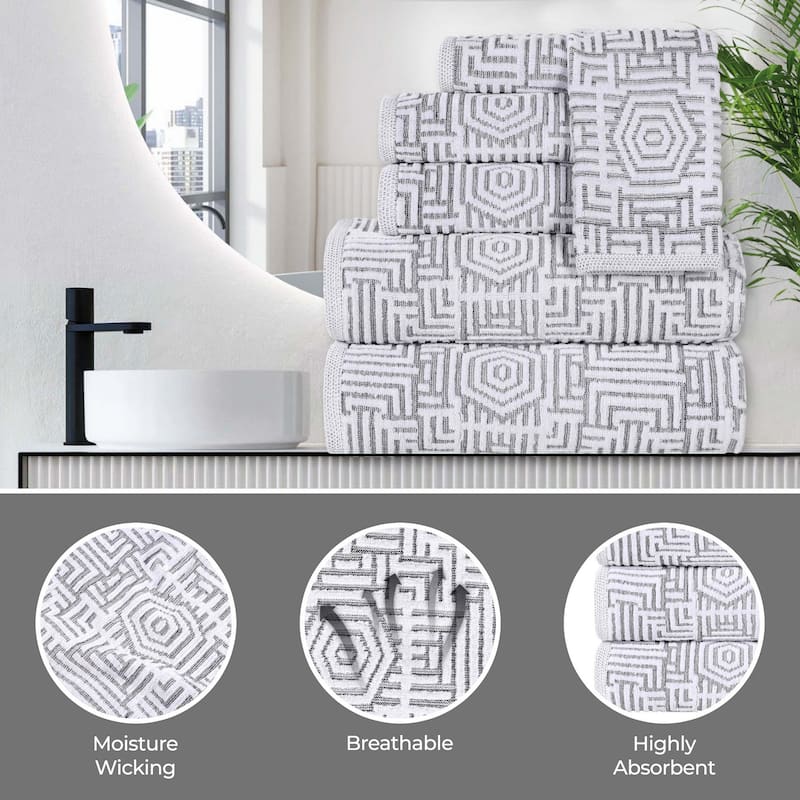 Superior Jasper Cotton Modern Geometric Jacquard Hand Towel Set of 6
