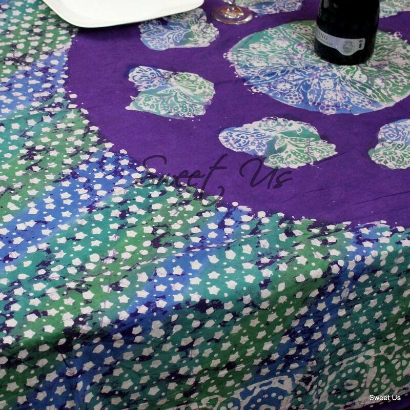 Cotton Batik Print Floral Tablecloth Rectangle - 58 x 90 in