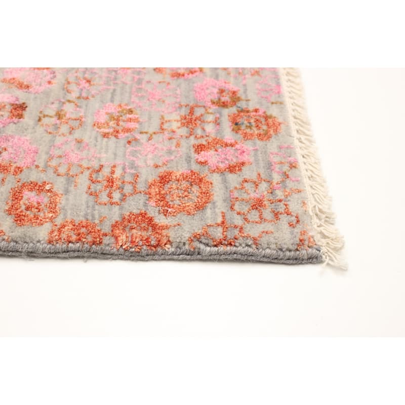 ECARPETGALLERY Hand-knotted Heritage Grey Silk, Wool Rug - 2' 7" x 11' 11"