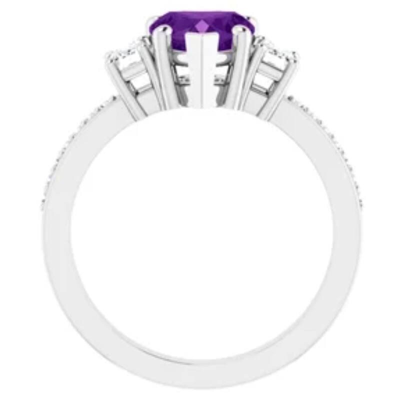 7mm Amethyst Vintage Diamond Heart Shape Accent Ring in White or Yellow Gold