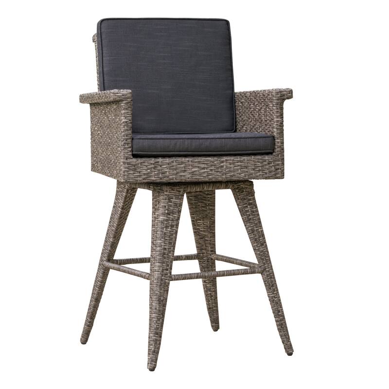 Patio Wicker Bar Stool, Counter Stool with Water Resistant Cushions and Trumpet Legs Outdoor Bar Chair, High Back Bar Stool