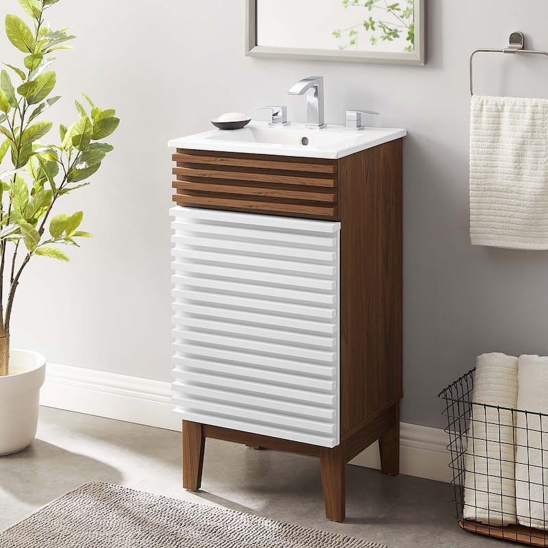 Render 18" Bathroom Vanity Cabinet - White Walnut White