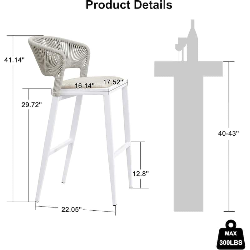 PURPLE LEAF Bar Stool Set of 2 Outdoor Rattan Bar Chair with Back Metal Bar Height Stool Wicker Barstool Dark Grey - N/A