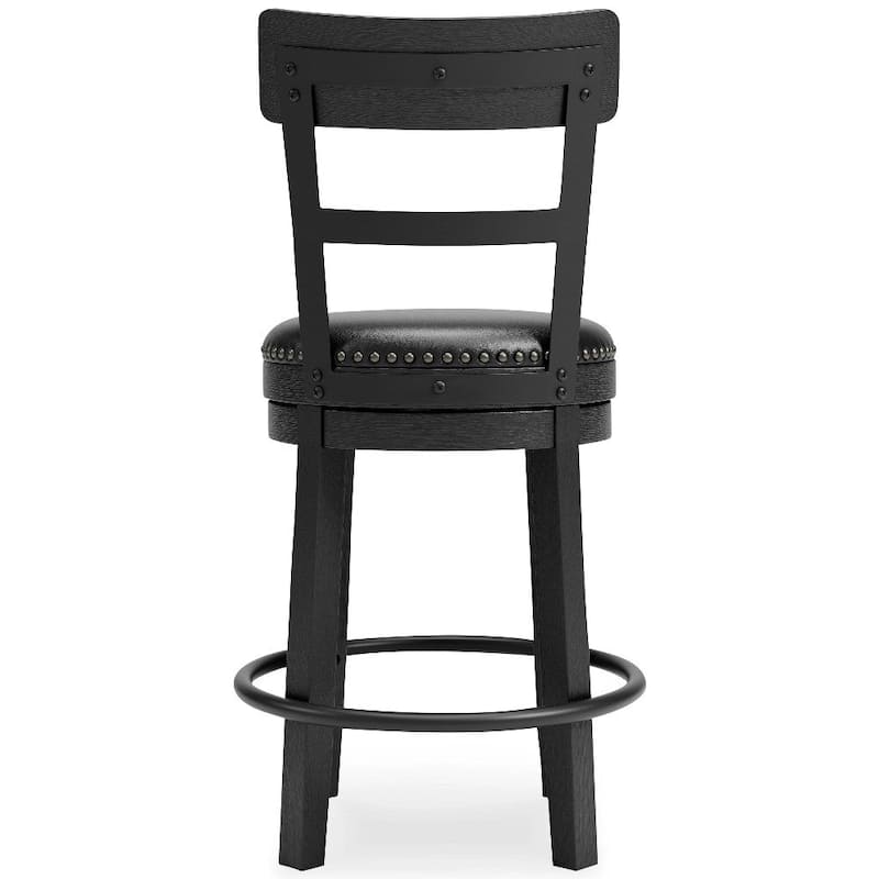 Swivel Barstool with Nailhead Trim and Leatherette Seat, Black - 16.75"L X 19.75 W X 37.25"H