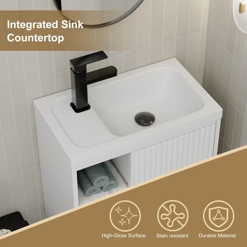Single-Door Vertical Stripe Wall Cabinet with Integrated Basin