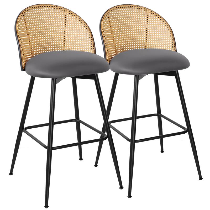 Upholstered Swivel Counter/ Bar Stools with Rattan Back