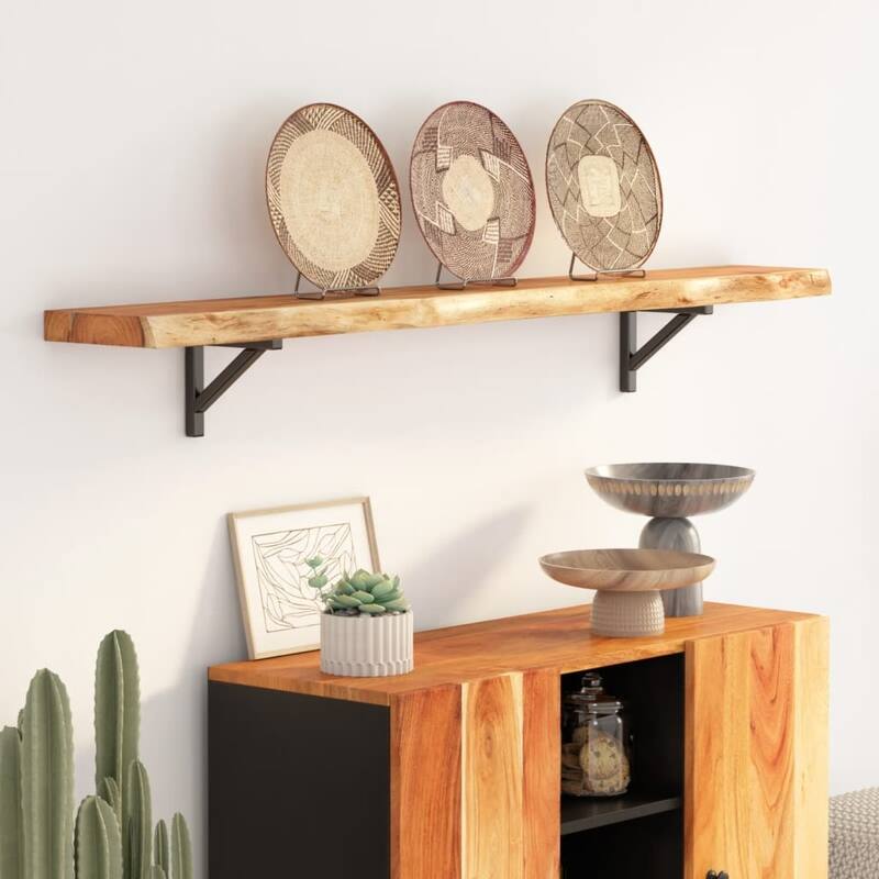 vidaXL Wall Shelf Natural Solid Acacia Wood Durable - Brown-55.1" x 7.9" x 1.5"/ 1