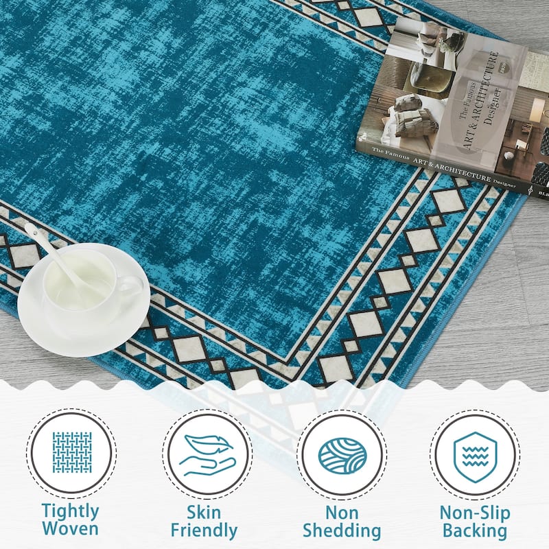 Garvee Machine Washable Rug Modern Bordered Area Rugs