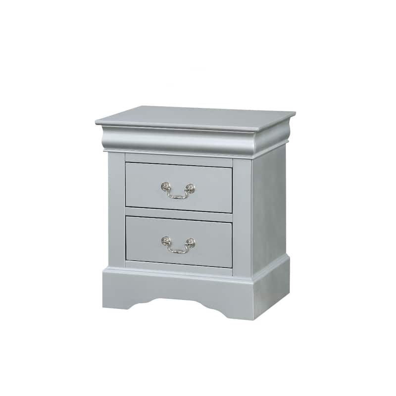 Wood 2-Drawer Rectangular Nightstand with Metal Accents