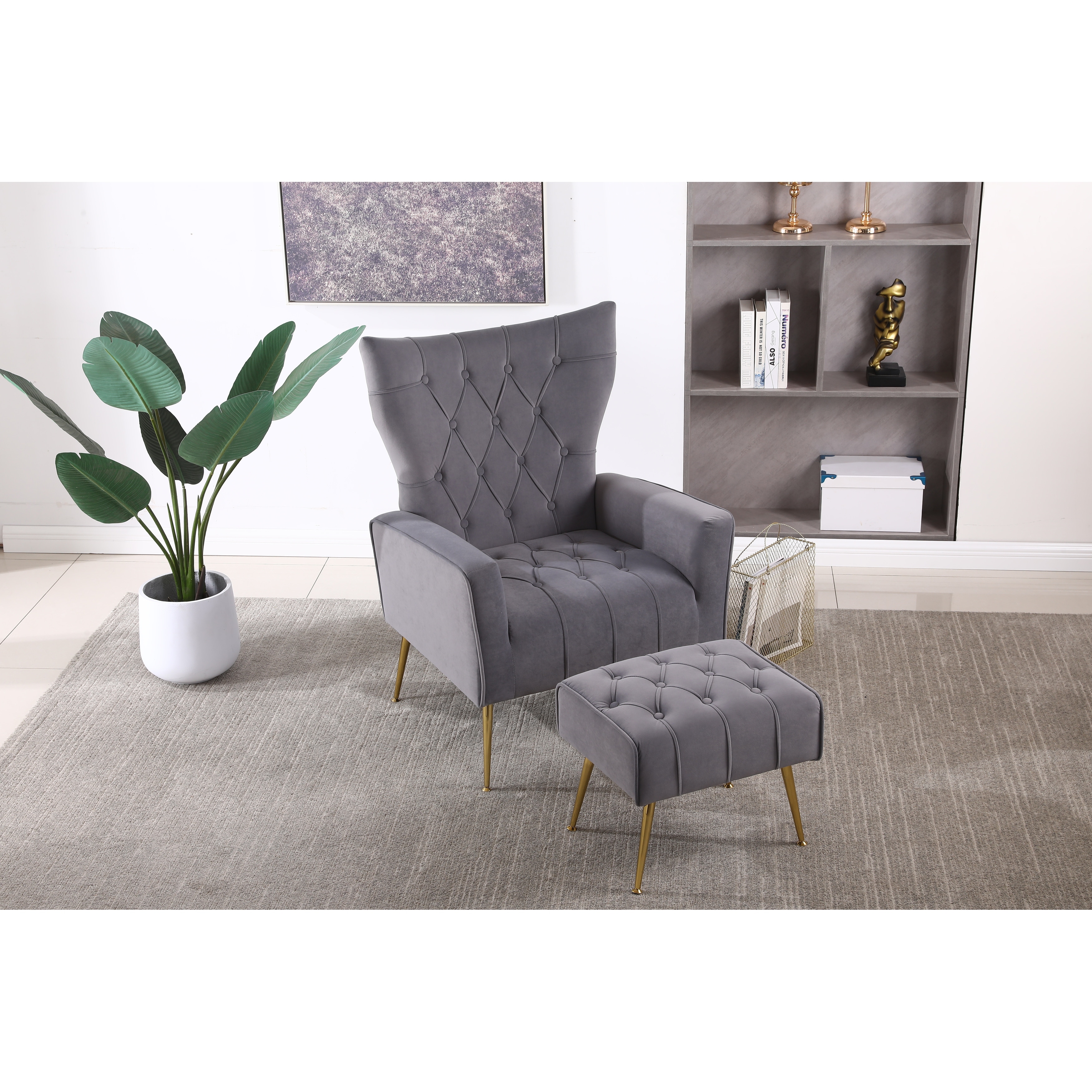 Tufted armchair cheap with ottoman