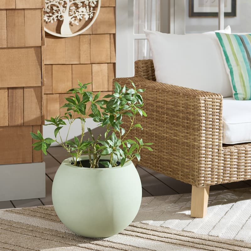 SAFAVIEH Outdoor Joslyn Black Planter - 16"W x 16"D x 13"H - Sage