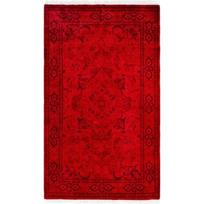 Overdyed One-of-a-Kind Hand-Knotted Area Rug - Red - 3' 2" x 5' 3"
