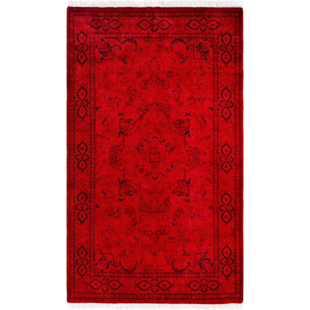 Overdyed One-of-a-Kind Hand-Knotted Area Rug - Red - 3' 2" x 5' 3"