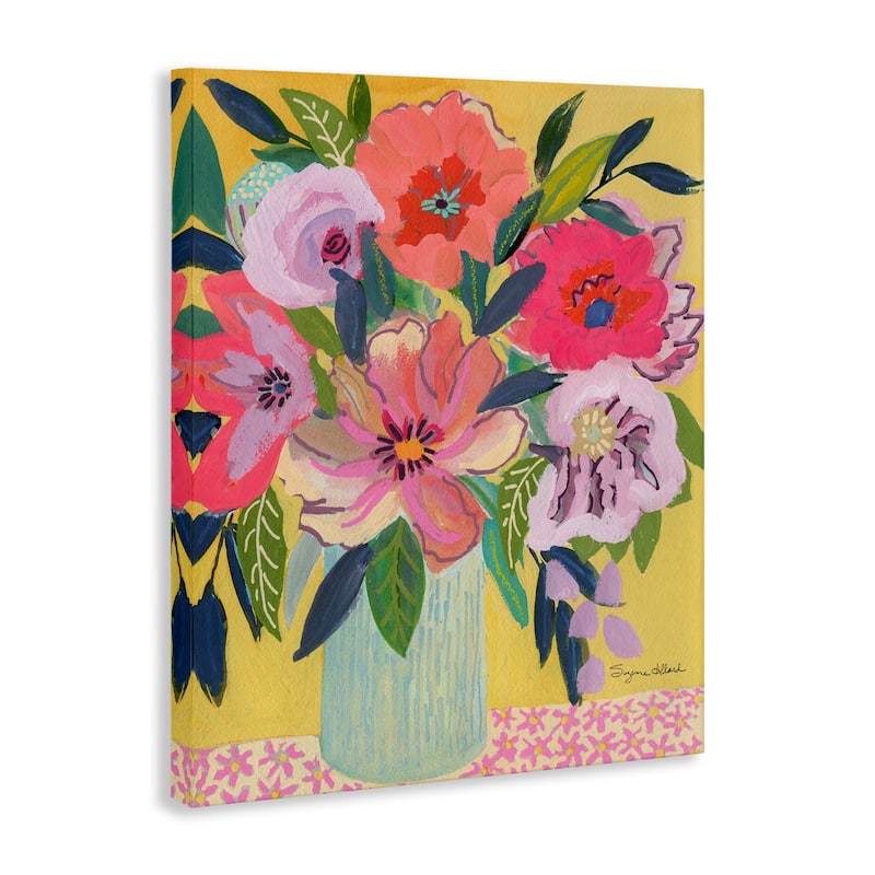 Stupell Vibrant Pink Bouquet on Yellow Canvas Wall Art Design By Suzanne Allard