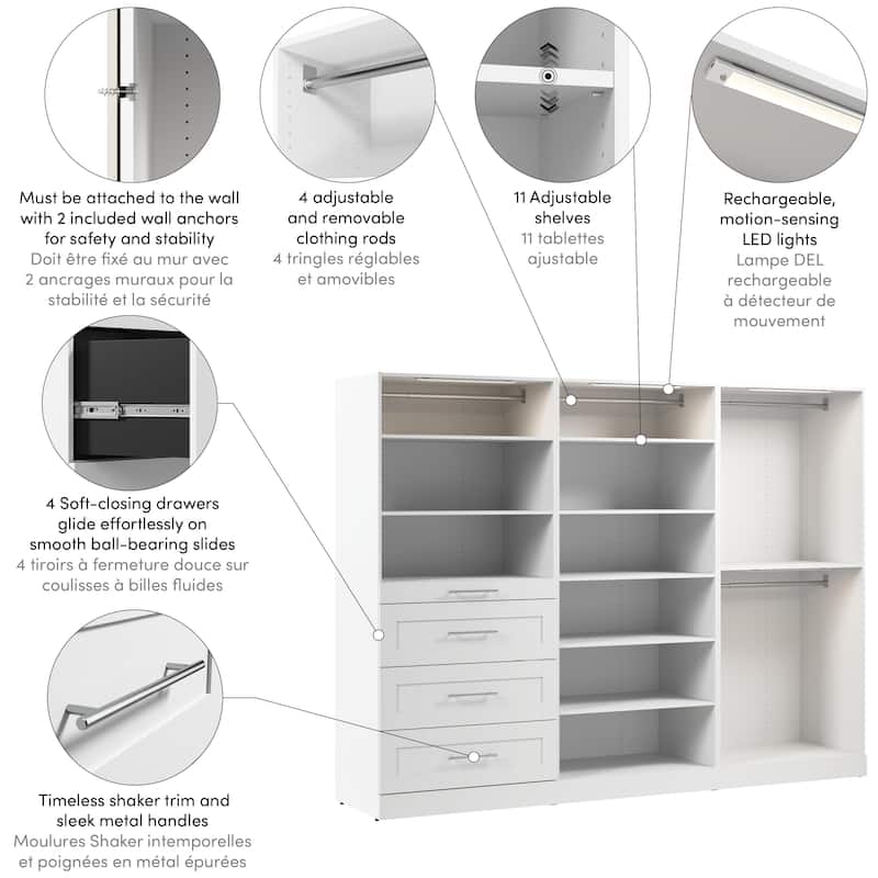 Bestar Florence 107W x 25D Walk-In Closet Organizer System, Shaker
