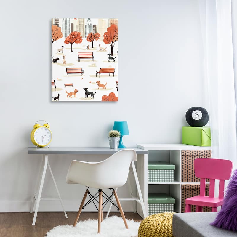 Stupell Autumn City Park Dogs Canvas Wall Art Design By Arlington Prints