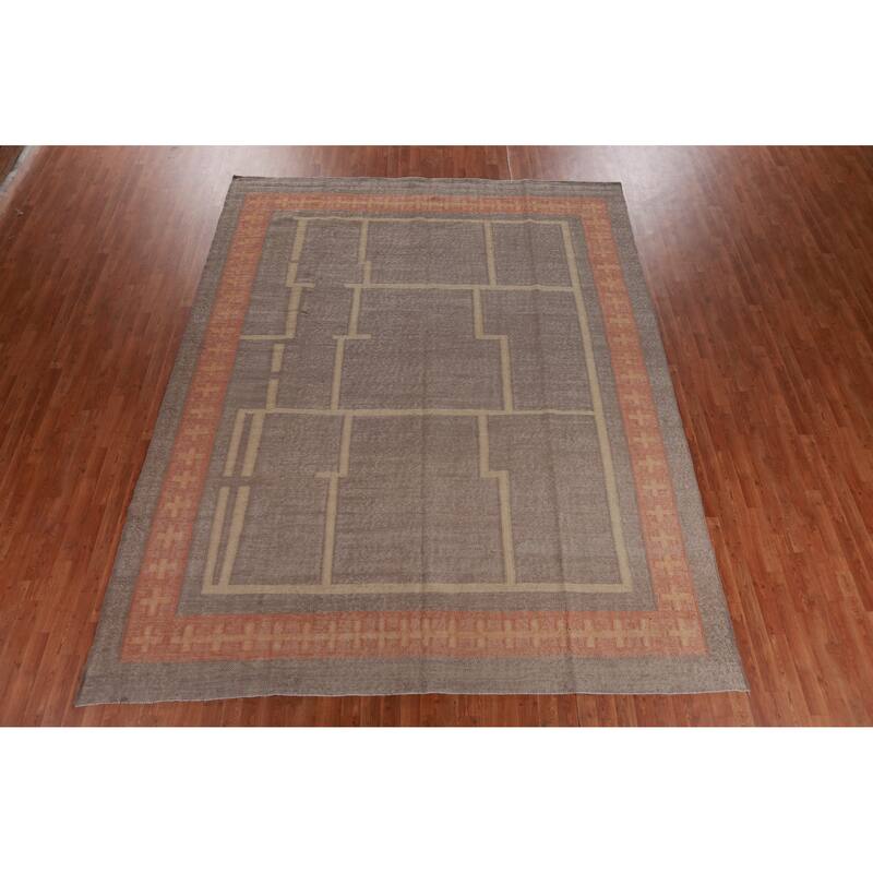 Hand Woven Oriental 100% Jute Carpet Southwestern Modern Brown Kilim Area Rug - 10' 10'' X 9' 6''