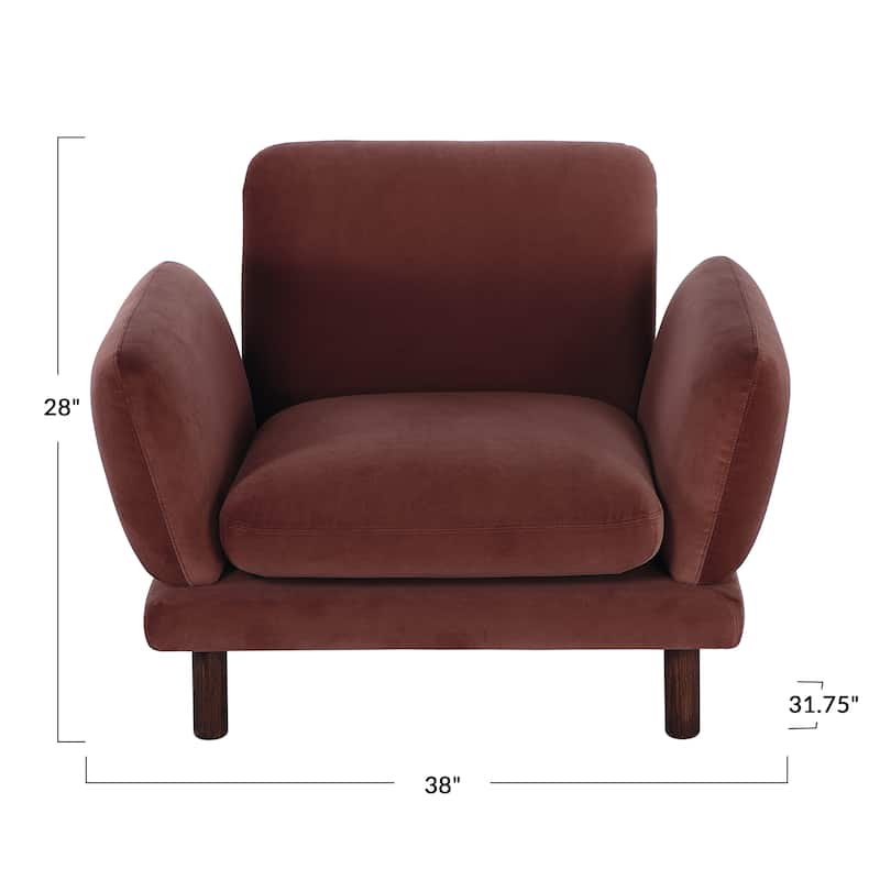 Velvet Upholstered Chair with Oak Wood Legs