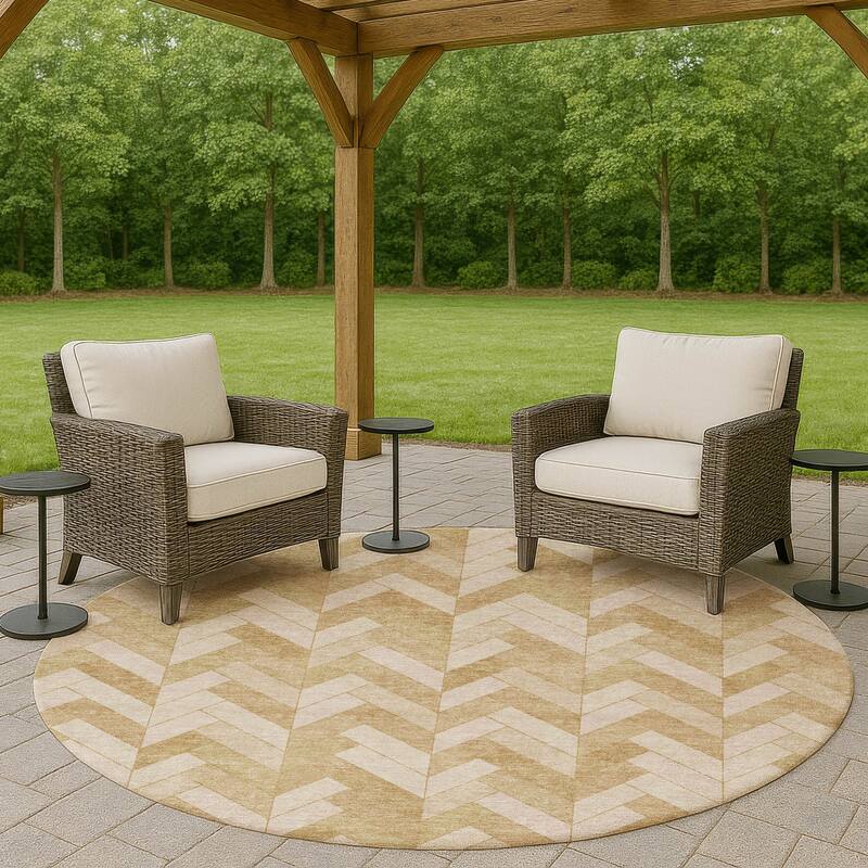 Machine Washable Indoor/ Outdoor Modern Chevron Chantille Rug - Wheat - 8' x 8'