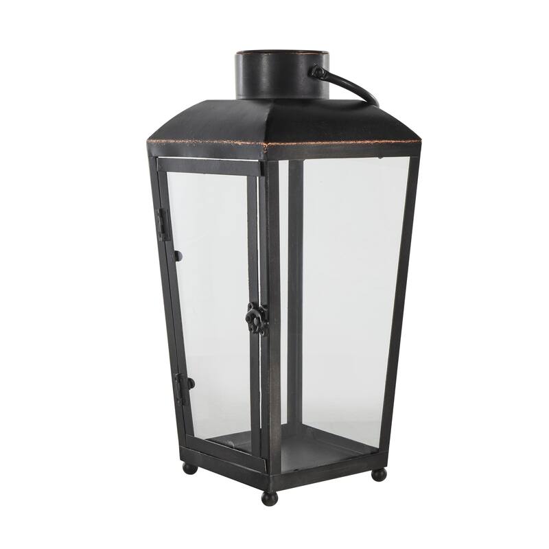 Metal Modern Indoor Outdoor Candle Lantern with Gold Accents - Black - Roche River Decor