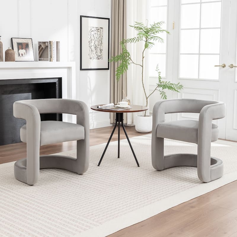 SEYNAR Modern Velvet E-Shaped Open Back Dining chair Set of 2 - Grey