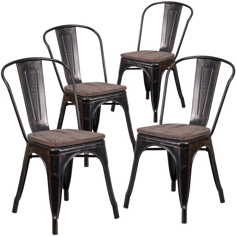Wood Seat/ Galvanized Steel Stackable Chair (Set of 4) - 18"W x 20"D x 33"H