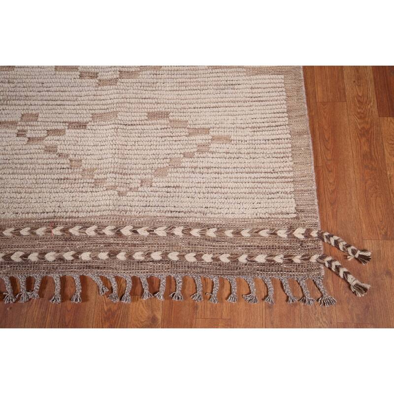 All-Over Striped Moroccan Modern Area Rug Handmade Wool Carpet - 8'0"x 12'1"