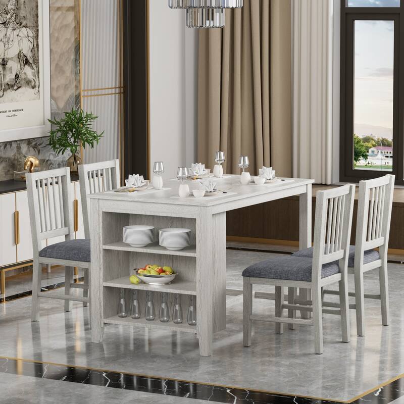 Javlergo Counter Height Dining Table Set Kitchen Island Set with Storage and Dining Chairs Solid Wood Kitchen Dining Room Set