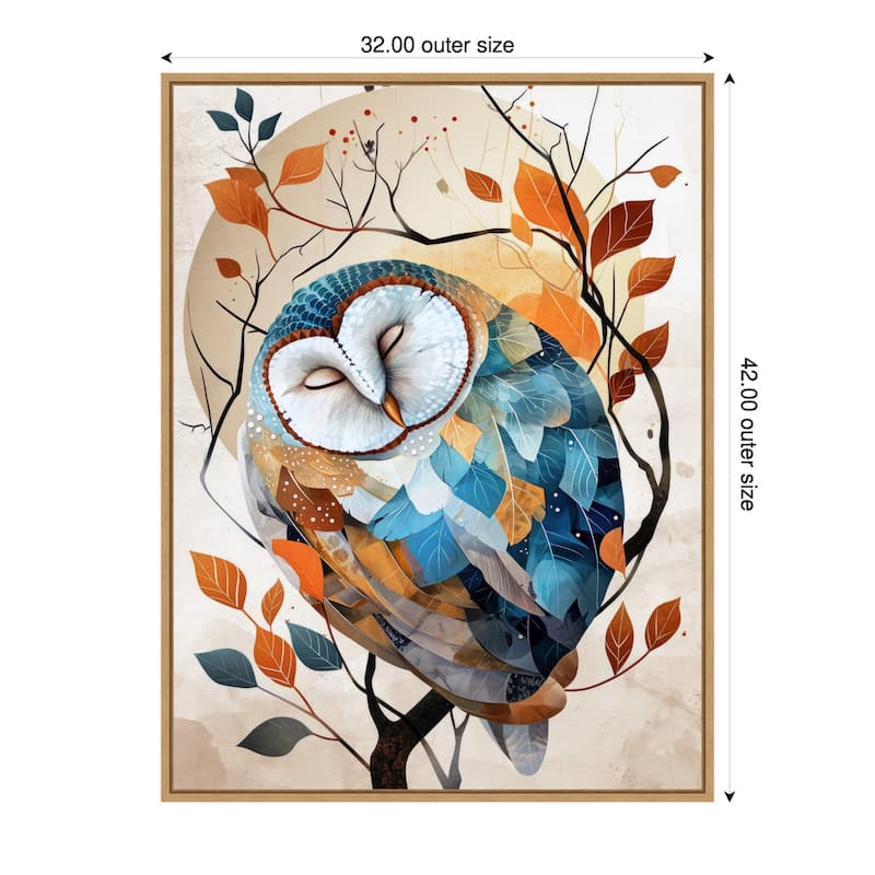 Owl Watercolor Animal Art by Justyna Jaszke Framed Canvas Wall Art - 32 x 42 in
