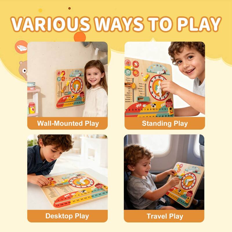 Costway Kids Montessori Educational Learning Toy with Clock, Seasons, - See Details