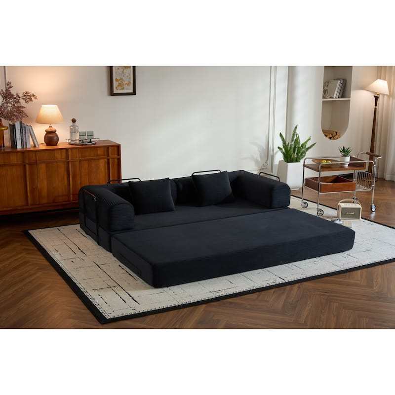 Convertible Sleeper Sofa Bed with Pillow, Corduroy Folding Mattress Couch with Fixed-Shape Frame, Floor Lounge Loveseat Sofa