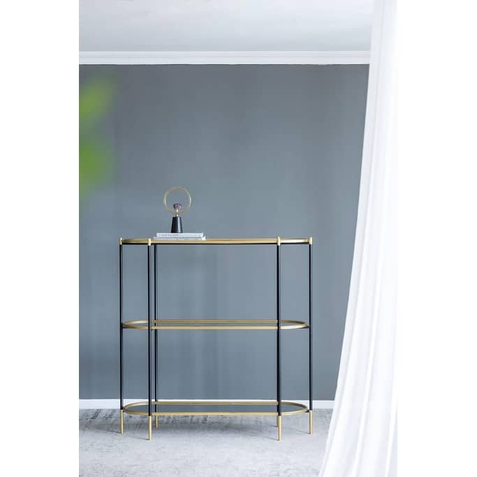 3-Tier Metal Console Table, Gold Mirrored Shelf