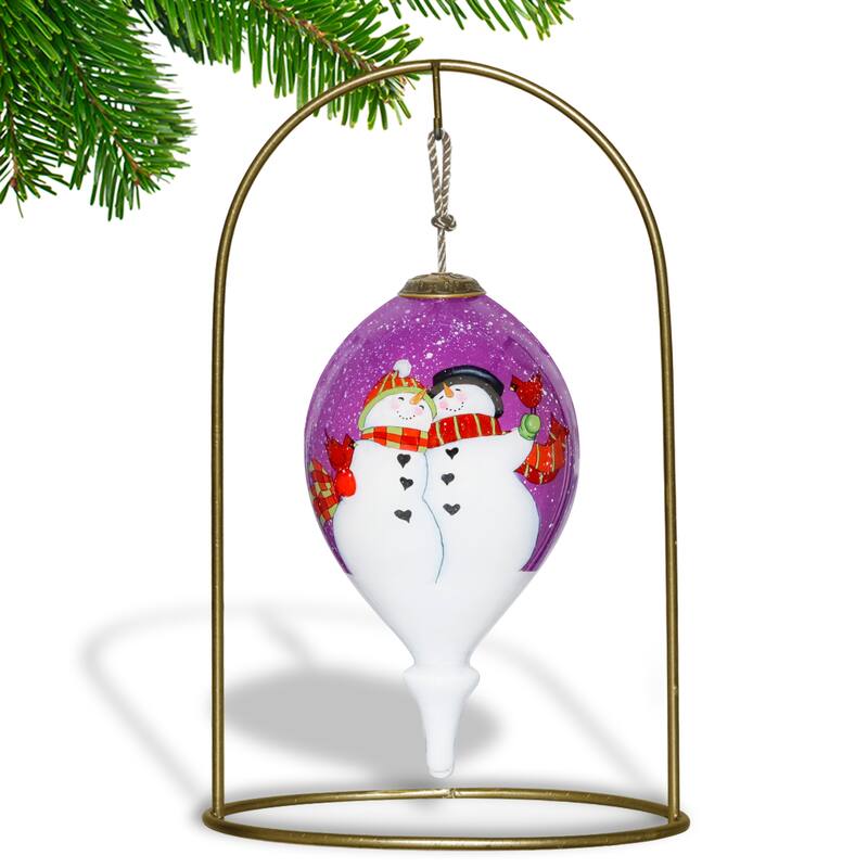 Inner Beauty Snowman Couple Hand Painted Glass Ornament - N/A