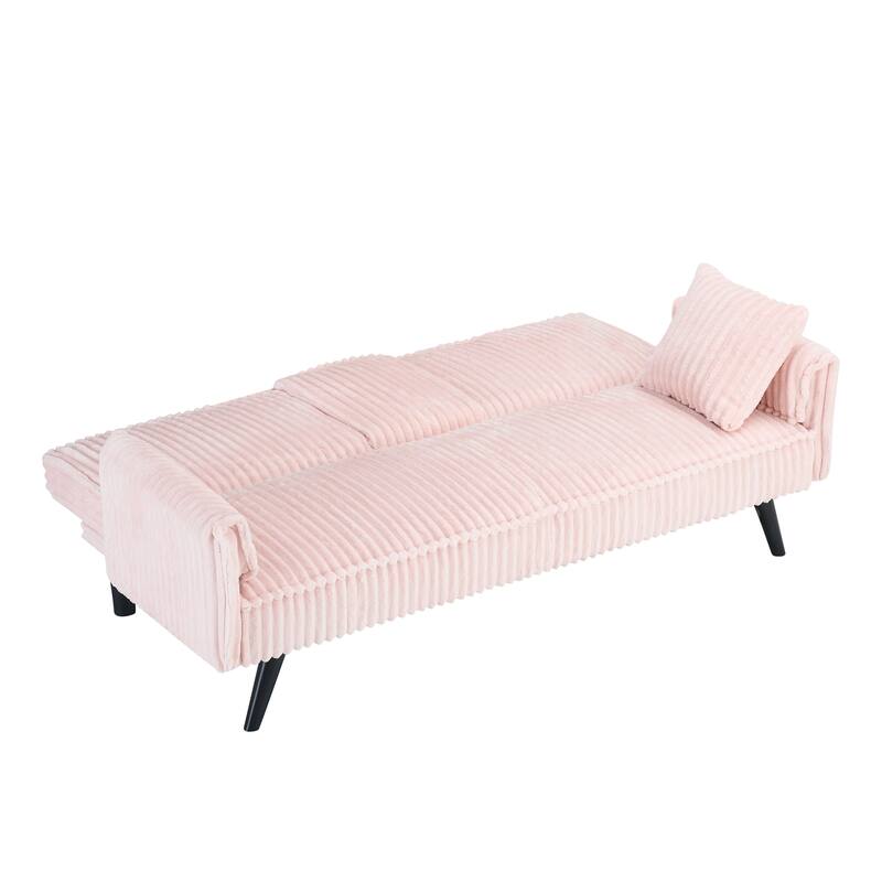 Corduroy Convertible Sleeper Sofa Bed, Upholstered Loveseat with Armrests, Small 2 Seater Sofa with Retractable Cup Holder