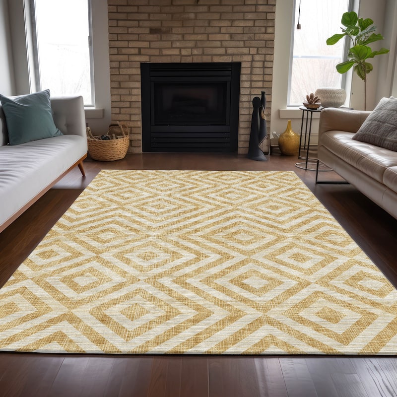 Machine Washable Indoor/ Outdoor Chantille Diamond Geo Rug