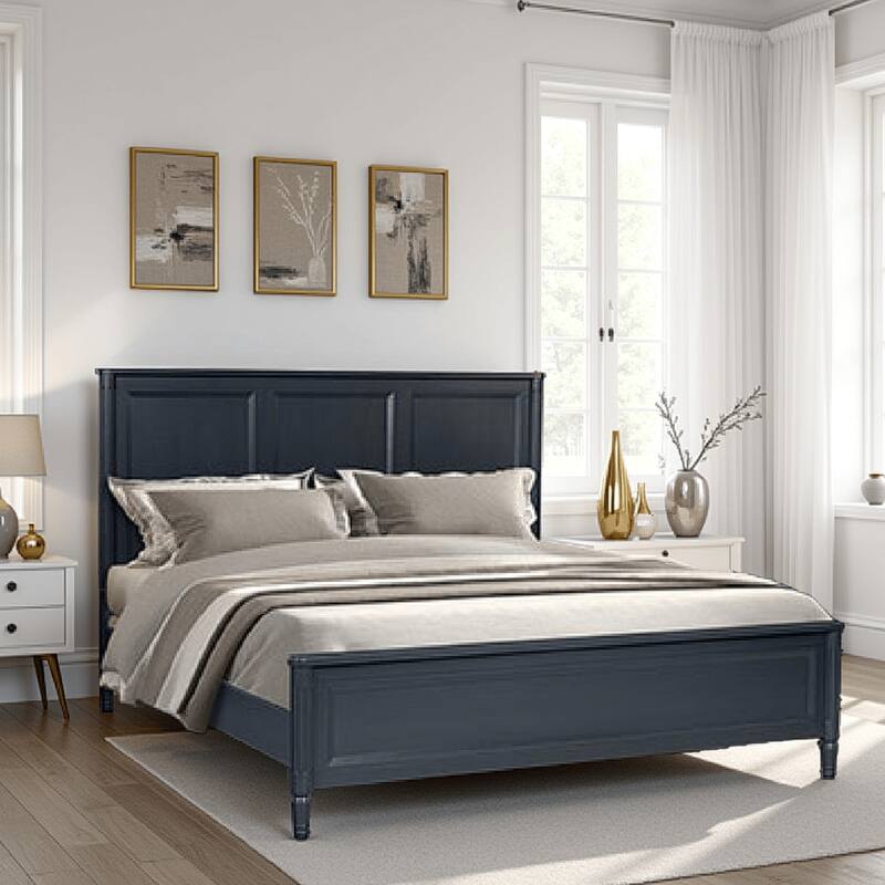 Alta Queen Size Bed, Classic French Design, Malta Blue Solid Wood