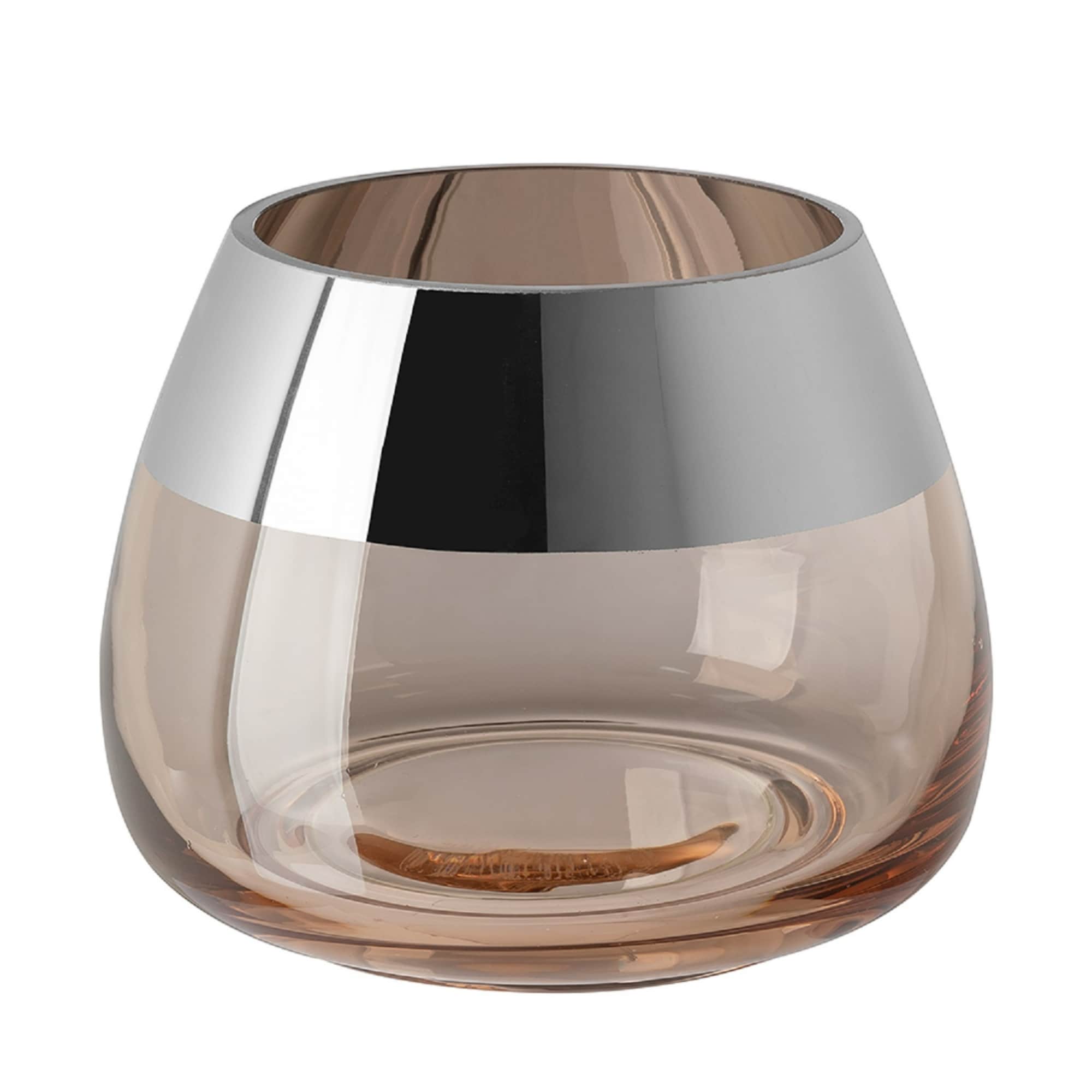 Curved Tealight Candle Holder - 6" - Large - Beige and Silver
