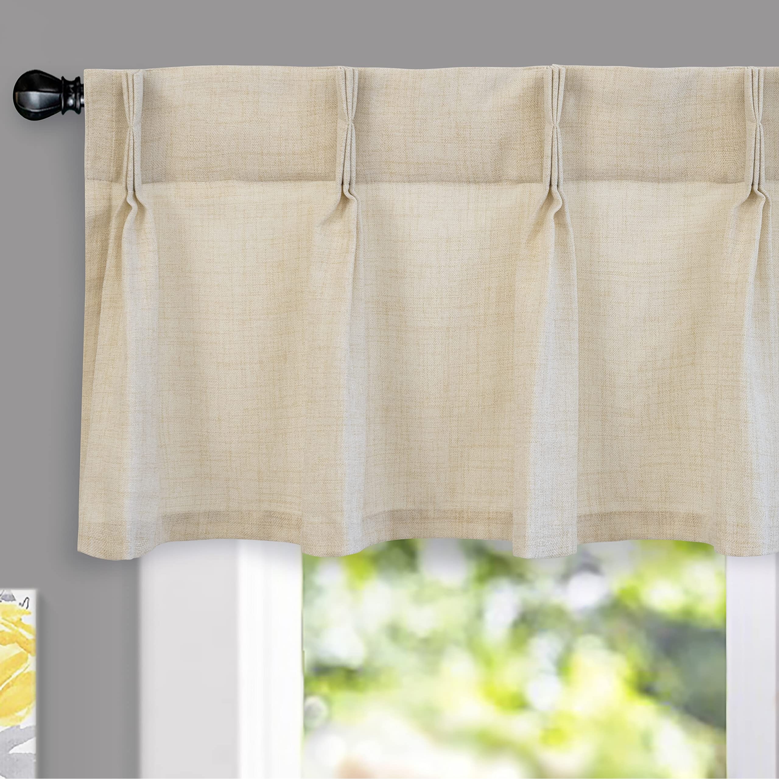DriftAway Pinch Pleat Valance for Kitchen Window Faux Linen Textured